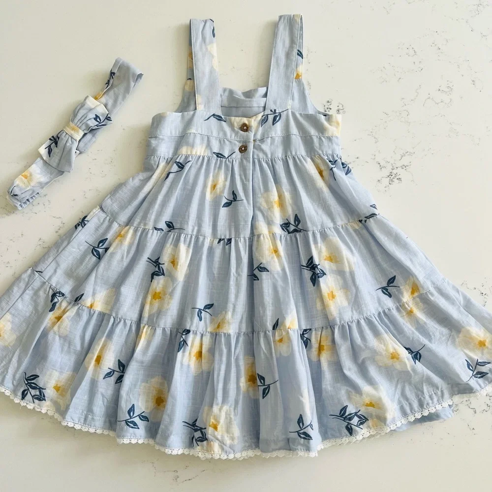 NWOT Joie Blue Floral Dress with Matching Headband Size 3T - Picture 5 of 9